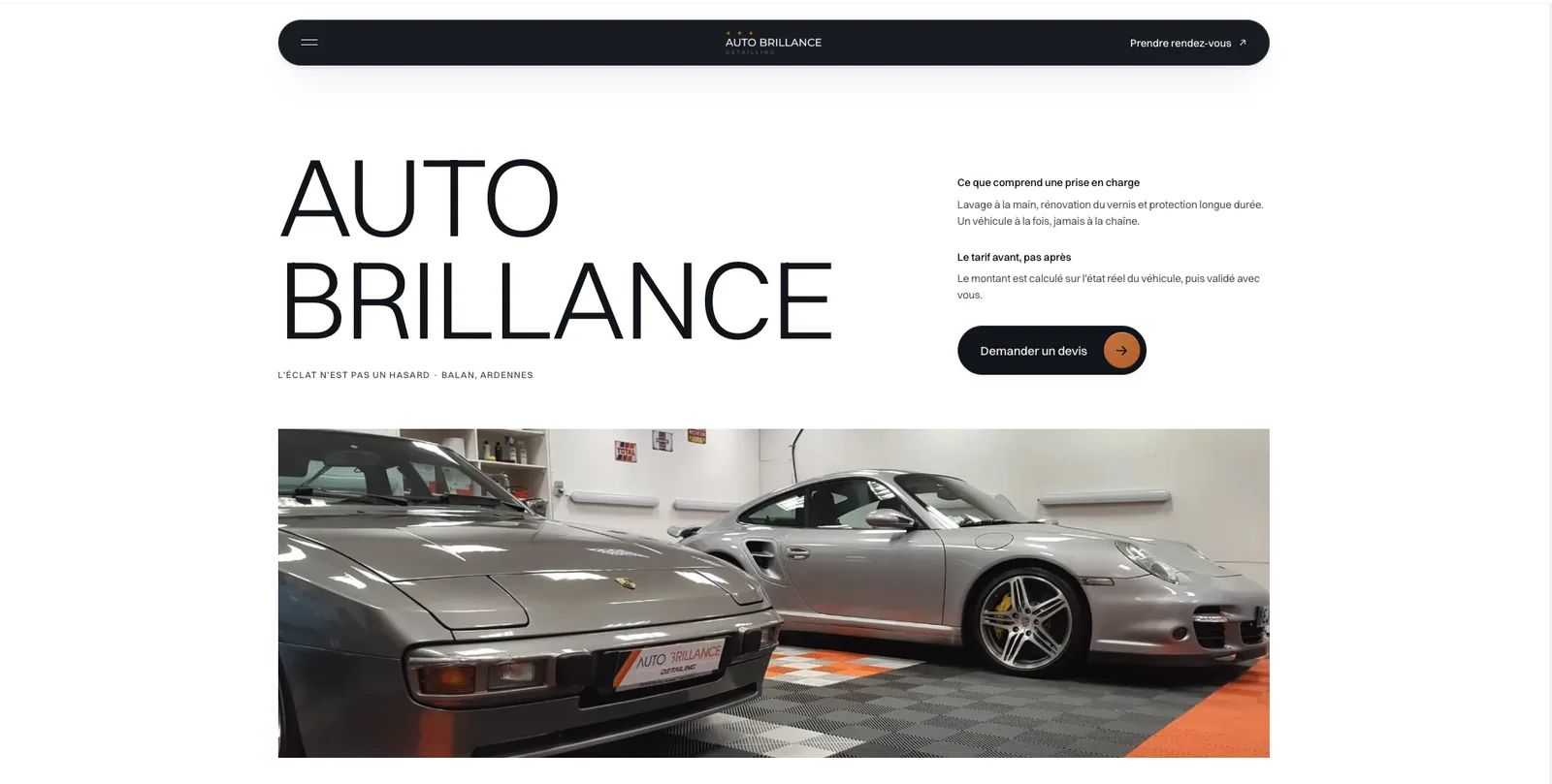 Auto Brillance · Identité & site vitrine, capture du site livré en 2026