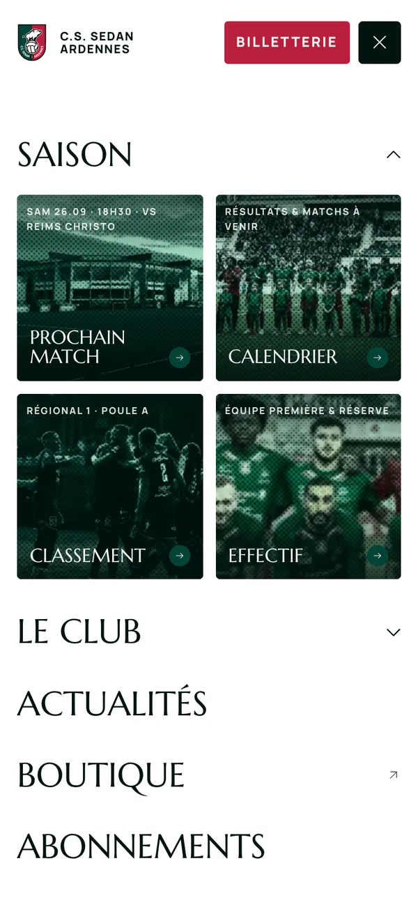 Le menu mobile, cartes de la saison comprises