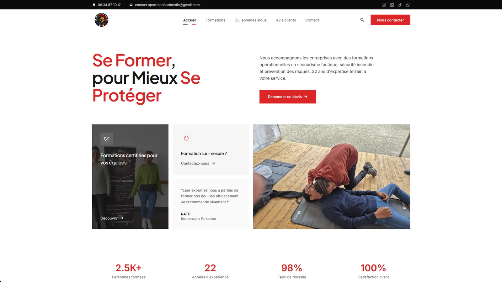 Sparte Tactical Medic · Site corporate, capture du site livré en 2026